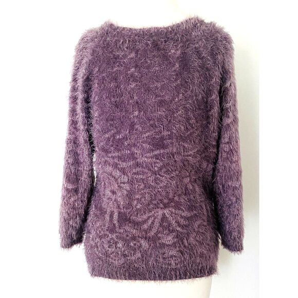 NWT Nine West Fuzzy Soft Brushed Knit Purple Pullover Fluffy Sweater Sz M - Picture 2 of 12